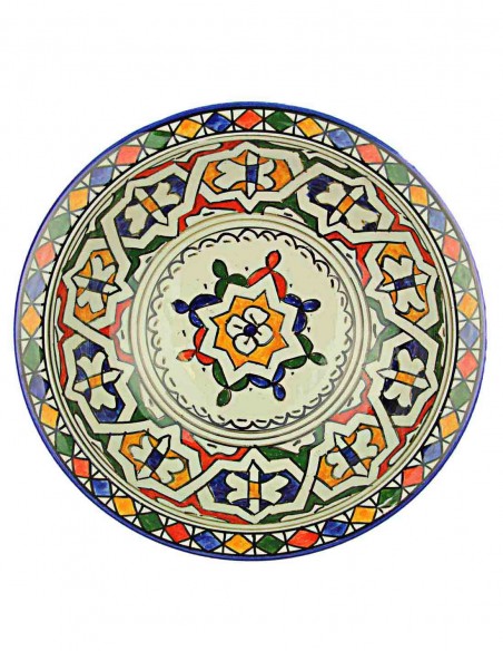 Assiette marocaine de Fès à étoile centrale et rosaces colorées, 9,5 po