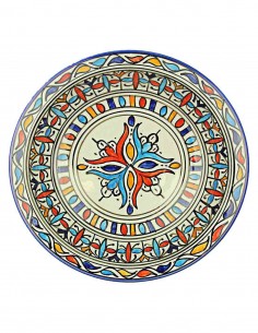 Assiette marocaine de Fès à fleur rouge et bleue en...