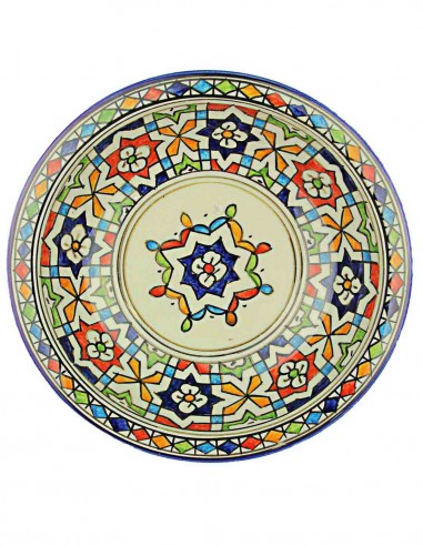 Moroccan Fez plate with central blue star,...