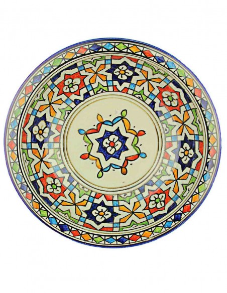 Moroccan Fez plate with central blue star, model A, 9.5 in