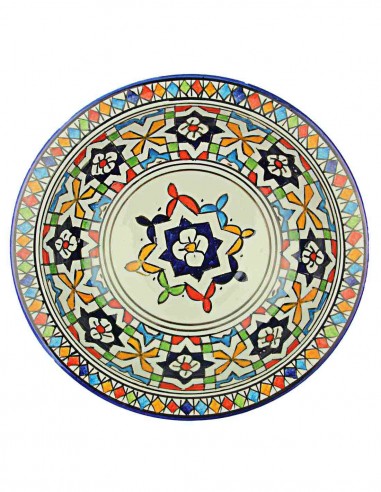 Moroccan Fez plate with central blue star,...