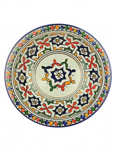Moroccan Fez plate with central blue star, model D, 9.5 in