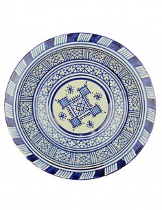 Moroccan Fez plate in blue and white with central square,...