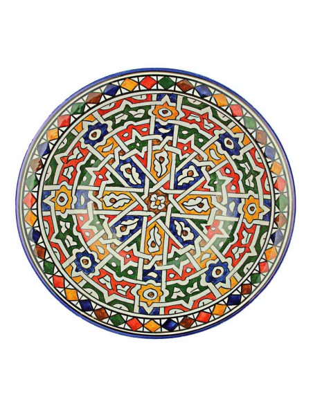 Moroccan Fez plate with multicolour star and dotted rim, 10.75 in