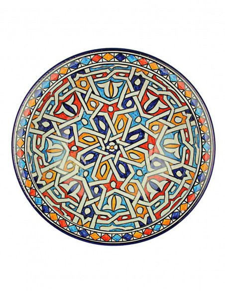 Assiette marocaine de Fès à étoile à huit branches bleue et rouge, 10,75 po