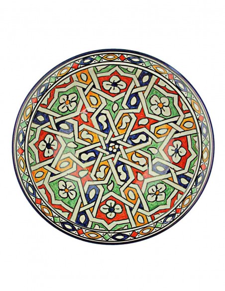 Moroccan Fez plate with green and red star, 10.75 in