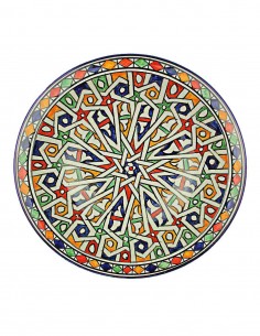 Moroccan Fez plate with twelve-point rosette, 10.75 in