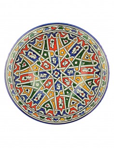 Assiette marocaine de Fès à étoile rouge et jaune, 10,75 po