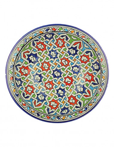 Moroccan Fez plate with red and green flower...