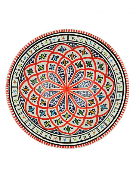 Assiette tunisienne rouge à pétales, 9,25 po