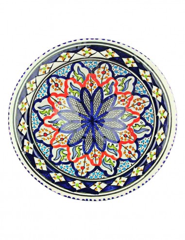 Assiette tunisienne bleu marine à fleur bleue...