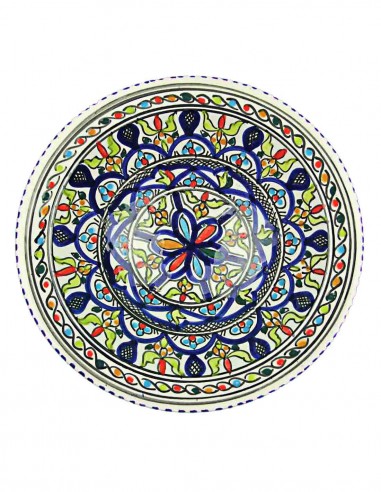 Tunisian plate in white with blue flower and...