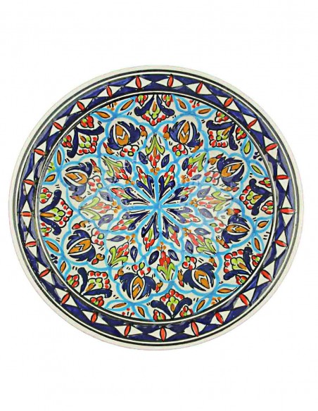 Tunisian plate in turquoise with rosette, 10.75 in