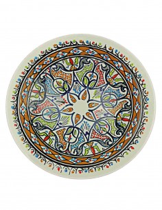 Assiette tunisienne blanche à arabesques fines, 10,75 po