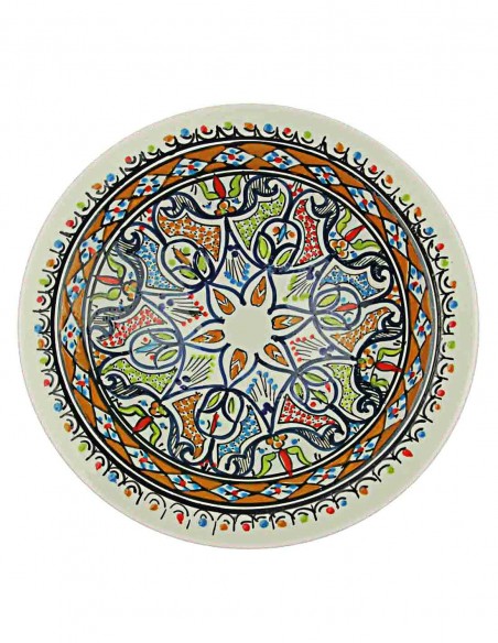 Assiette tunisienne blanche à arabesques fines, 10,75 po