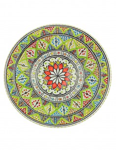 Assiette tunisienne vert anis à rosace rouge, 10,75 po