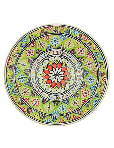 Tunisian plate in lime green with red rosette,...