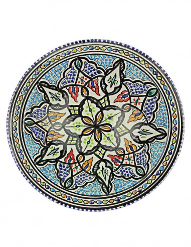 Assiette tunisienne bleu clair à feuilles...