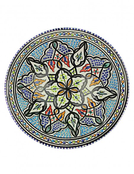 Assiette tunisienne bleu clair à feuilles noires, 10,75 po