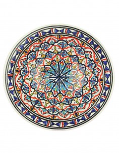 Tunisian plate with red and blue rosette, 10.75 in
