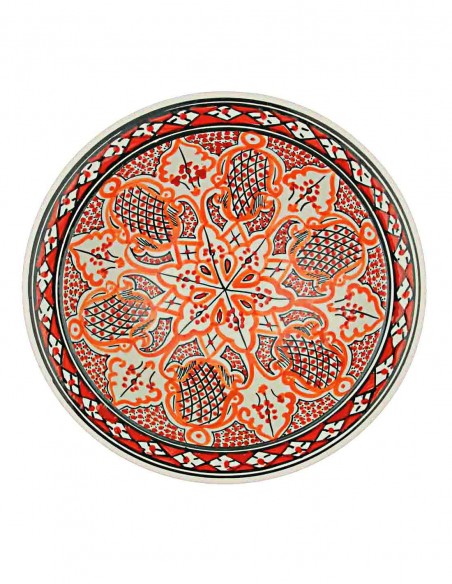 Tunisian plate in red-orange with pomegranates, 10.75 in