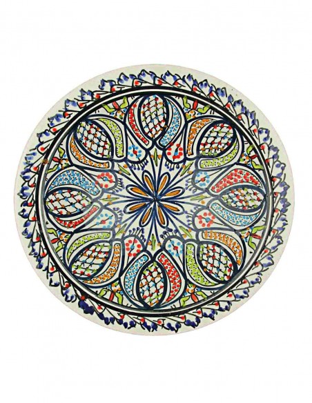 Tunisian plate with pomegranates and scalloped rim, 10.75 in