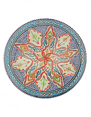 Assiette tunisienne à grande fleur rouge sur...
