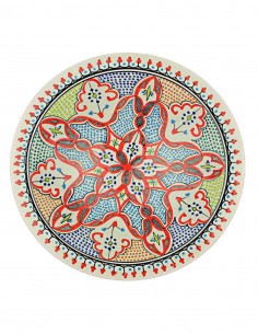 Assiette tunisienne à étoile rouge sur fond blanc, 13 po