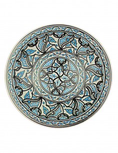 Tunisian plate in black and light blue with central...