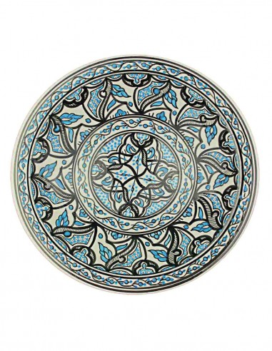 Assiette tunisienne noire et bleu clair à...