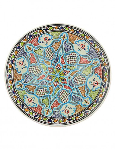 Assiette tunisienne à mosaïque bleue et rouge,...