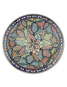 Tunisian plate in navy with colourful leaves, 14.5 in