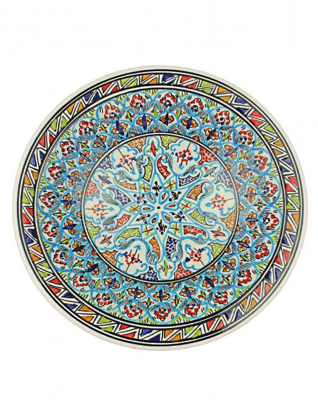 Tunisian plate in turquoise with fine bands, 14.5 in