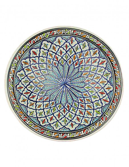 Assiette tunisienne à rosace bleue en spirale, 14,5 po