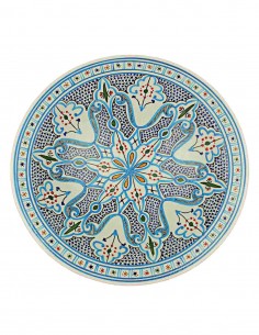 Assiette tunisienne bleu ciel à tulipes, 14,5 po