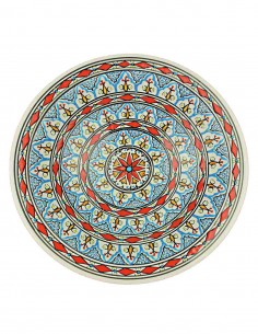 Tunisian plate in light blue with red circles, 14.5 in
