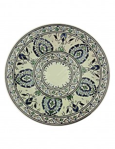 Tunisian plate in white with black and blue motifs, 13 in
