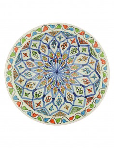 Assiette tunisienne blanche à rosace bleue, 13 po