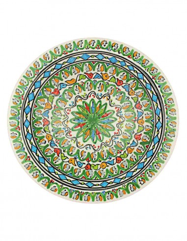Tunisian plate with green rosette and band, 13 in