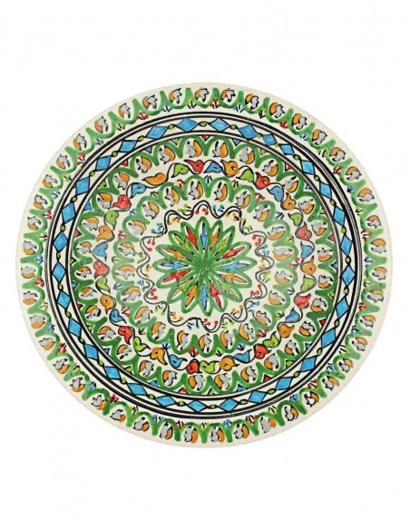 Tunisian plate with green rosette and band, 13 in