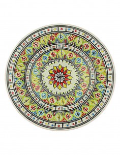 Assiette tunisienne jaune pâle à rosace rouge, modèle A,...