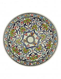 Assiette tunisienne crème à fleurs noires et rouges, 13 po