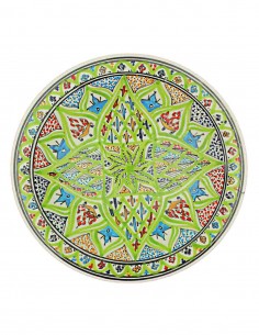 Assiette tunisienne vert anis à étoile verte, 13 po