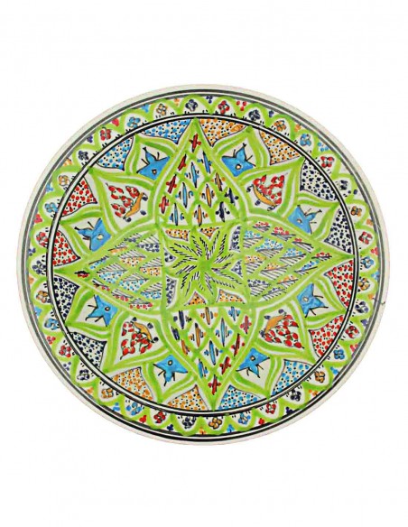Tunisian plate in lime green with green star, 13 in