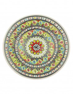 Assiette tunisienne jaune pâle à rosace rouge, modèle B,...