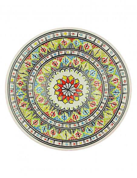 Tunisian plate in pale yellow with red rosette, model B, 13 in