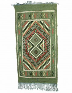 Mergoum wool rug in green with medallion, 21 x 41 in