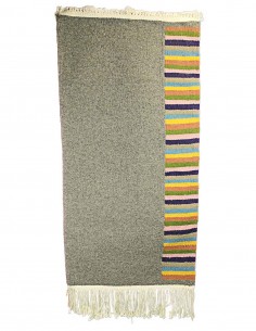 Mergoum wool rug in grey with multicolour striped panel,...