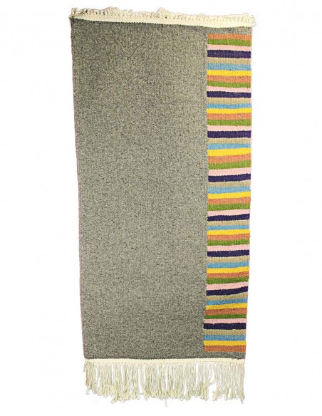 Mergoum wool rug in grey with multicolour striped panel, 24 x 51 in