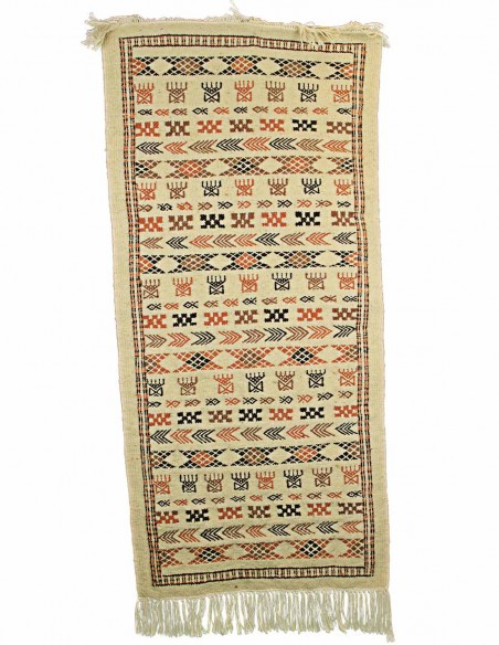 Mergoum wool rug in cream with columns of Berber motifs, 24 x 51 in